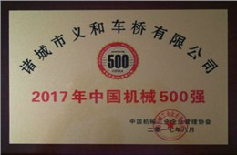 热烈祝贺义和车桥公司连续十五年荣获“中国机械500强”荣誉称号